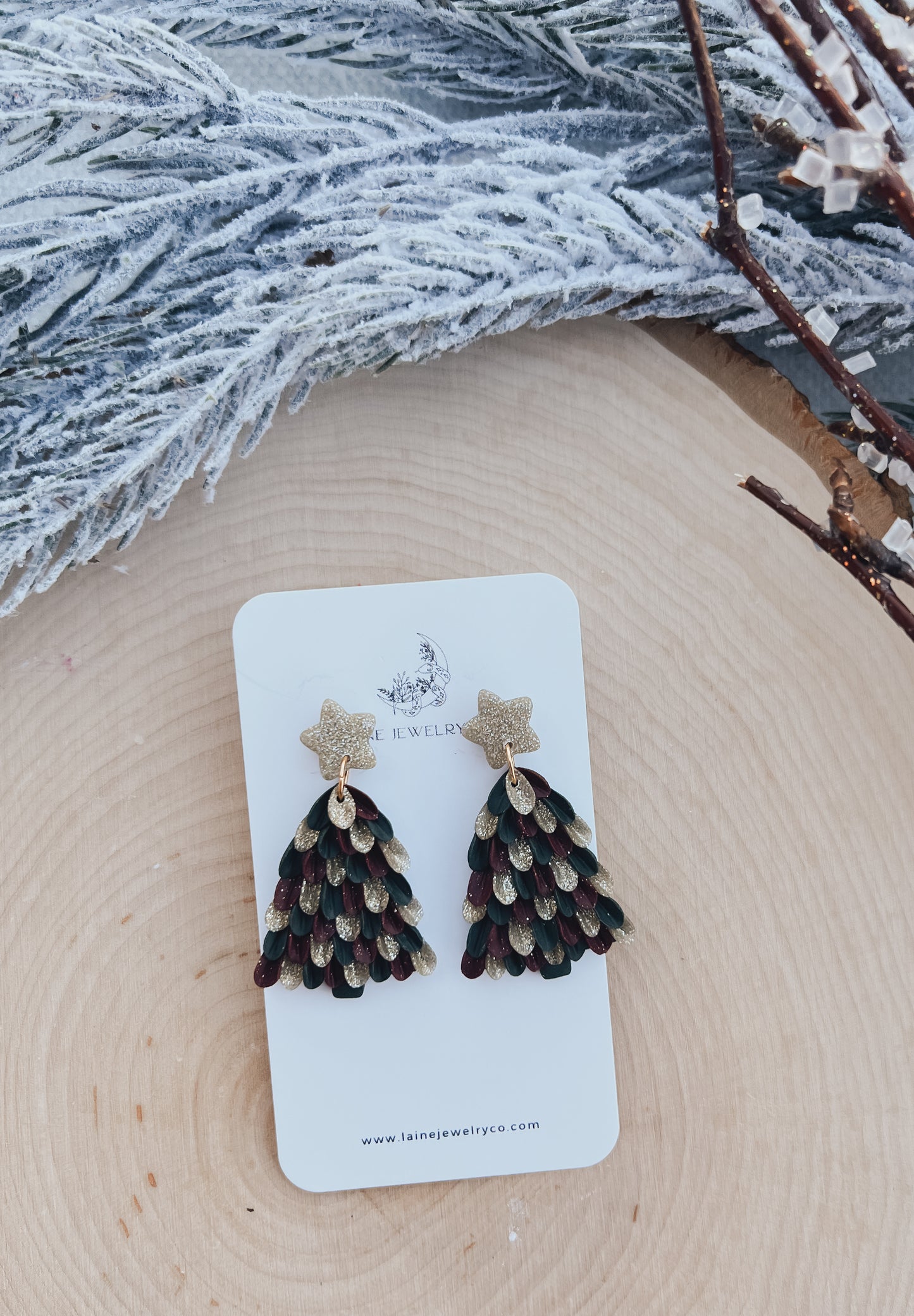 Retro Scattered Burgundy Christmas Tree Dangle
