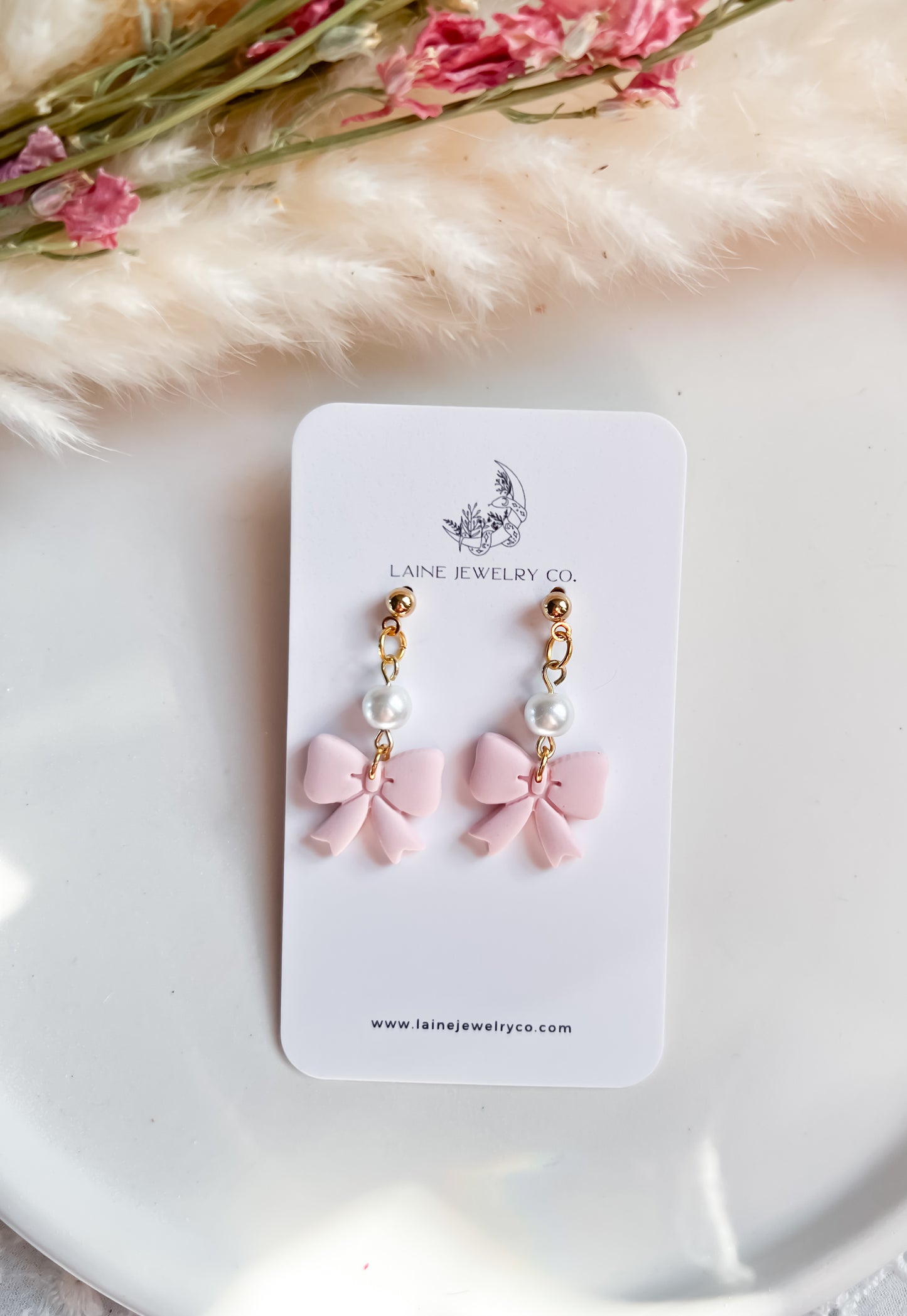 Light Pink Pearl Bow Dangle