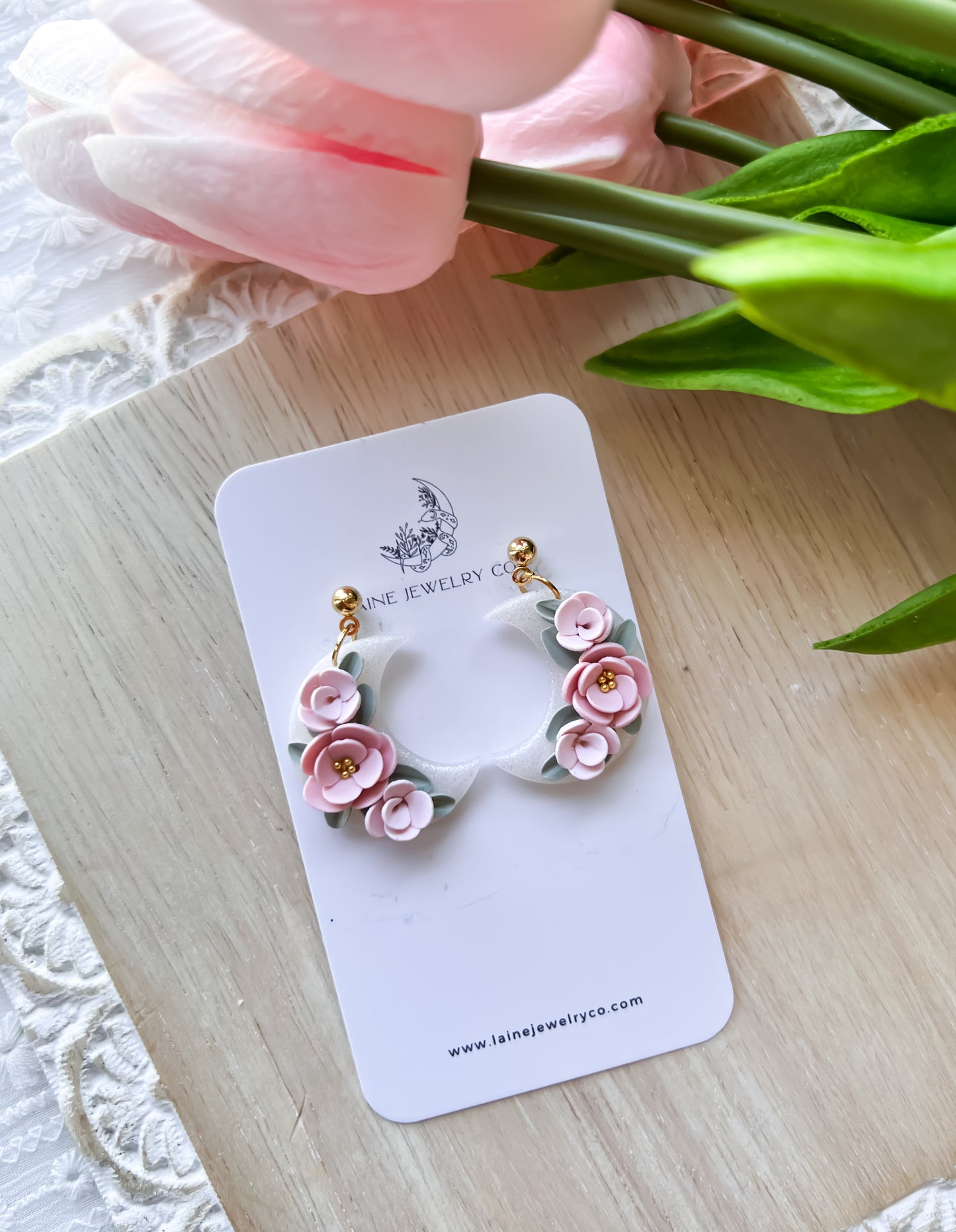 Spring Floral Moon Dangles