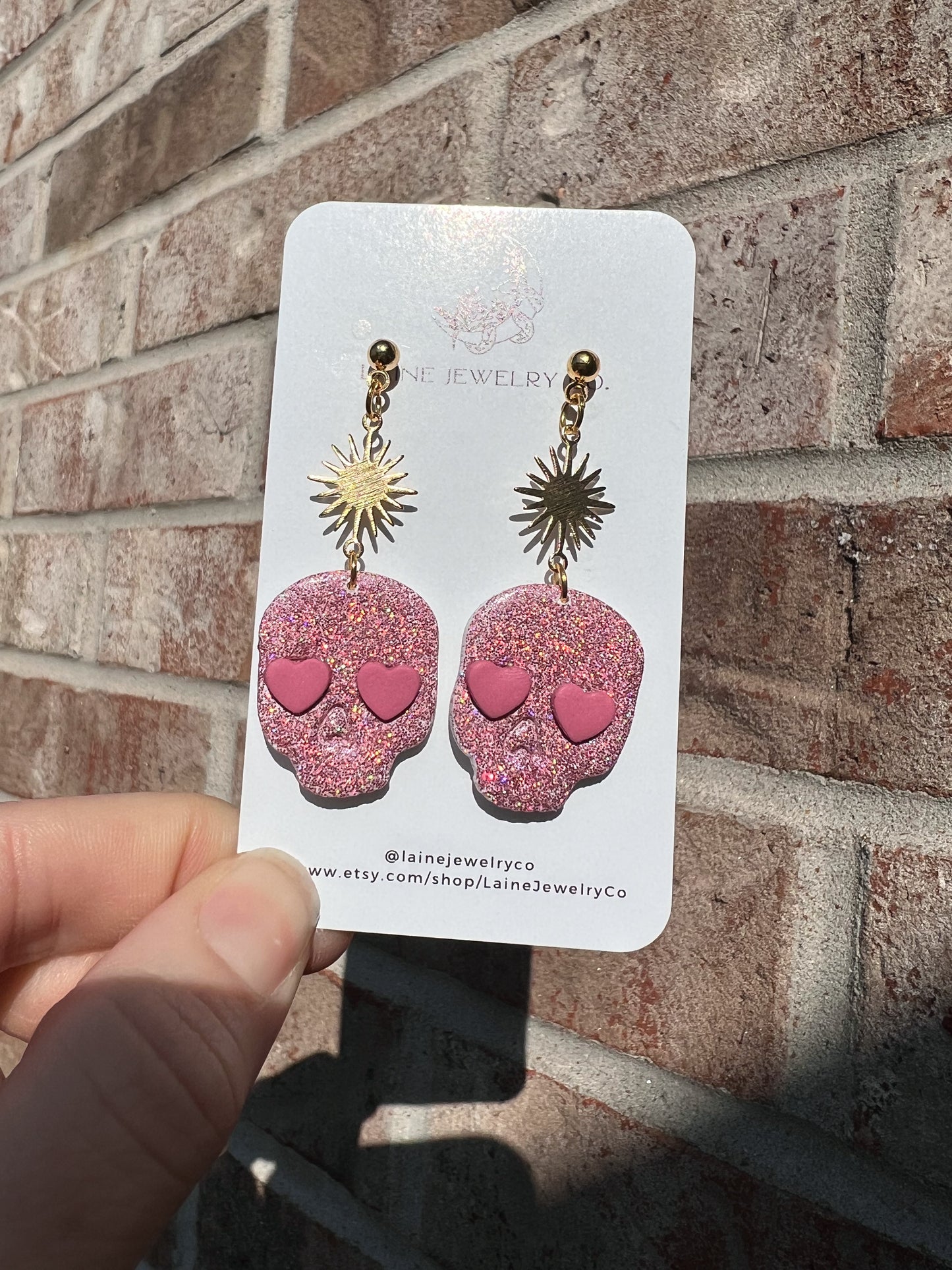 Rose Glitter Skull Dangle