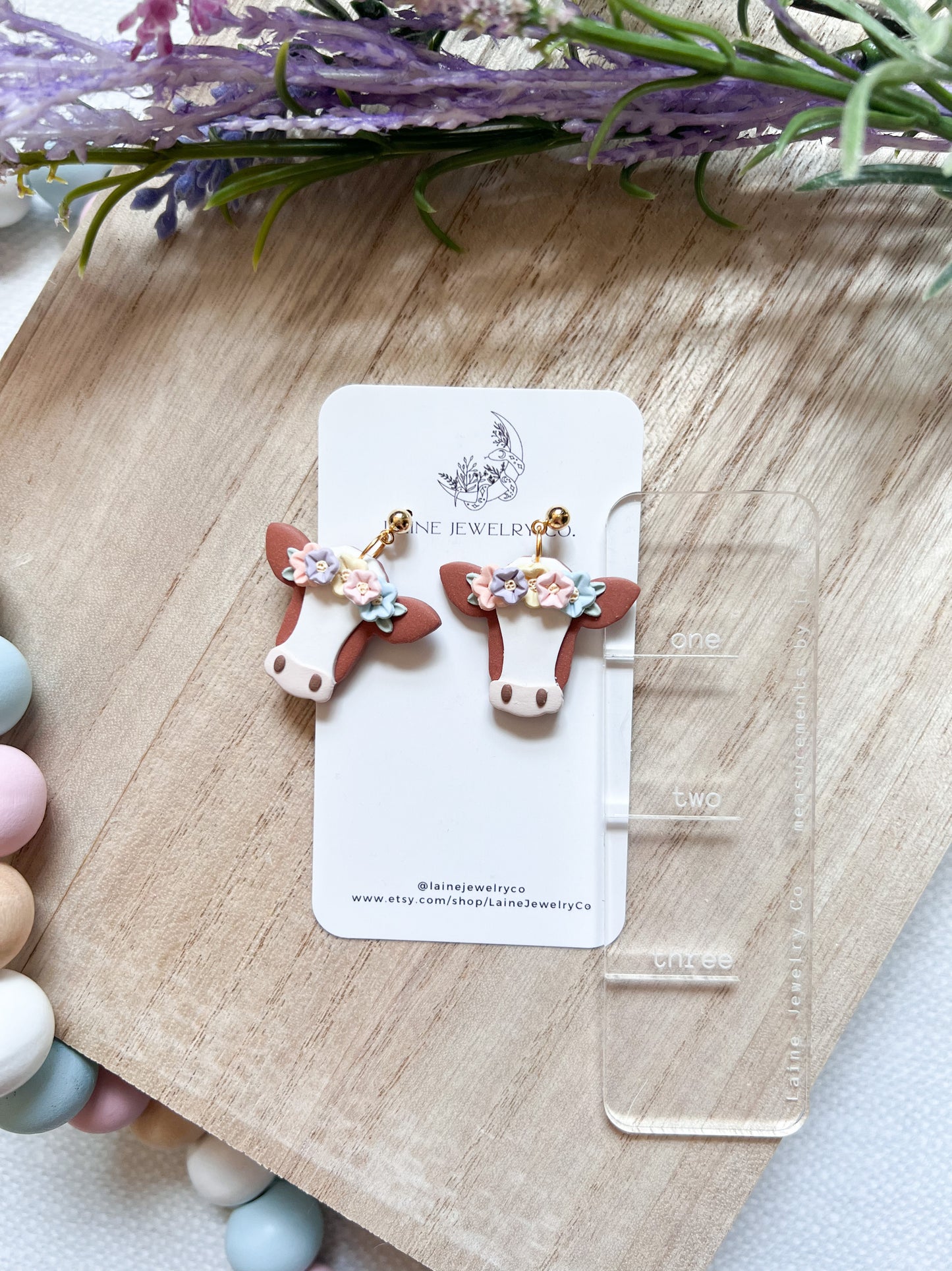 Spring Floral Brown Cow Dangle