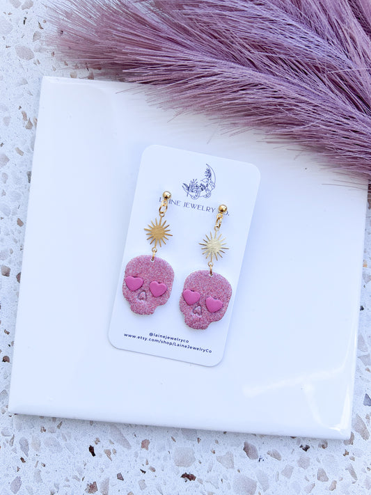 Rose Glitter Skull Dangle
