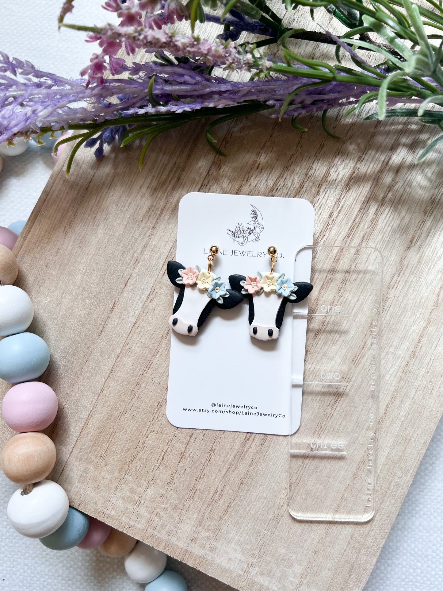 Spring Floral Black Cow Dangle