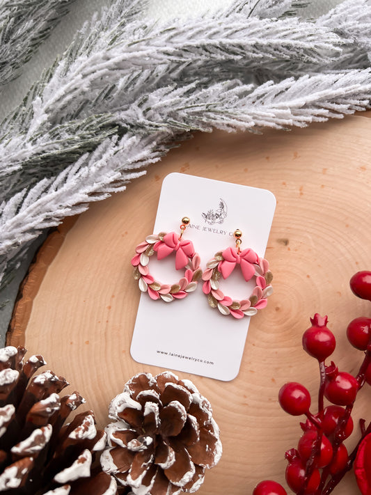 Pink Holiday Wreath Dangle