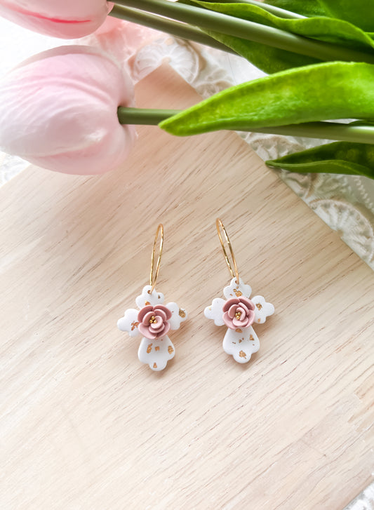 Floral Cross Hoops