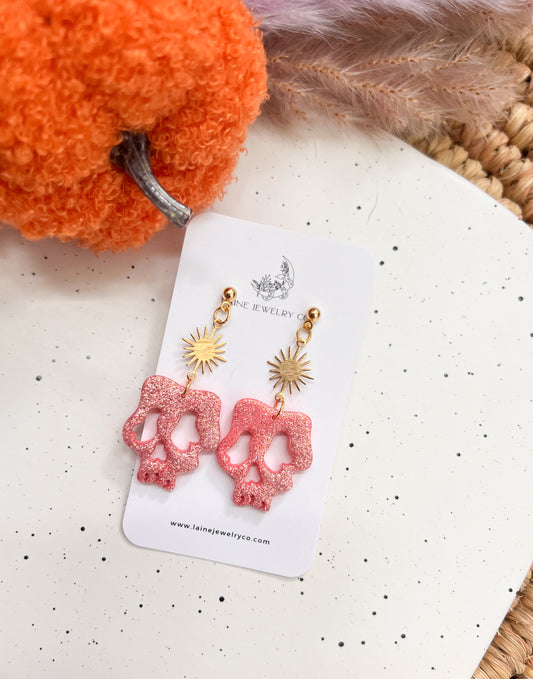 Pink Glitter Cutout Skull Dangle