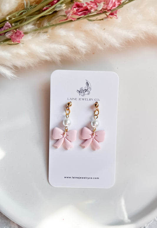 Light Pink Pearl Bow Dangle