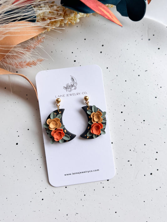 Fall Floral Moon Dangles
