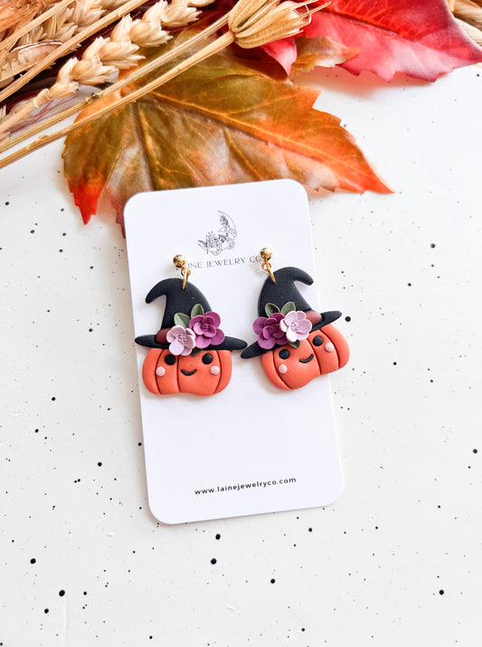 Floral Pumpkin Witch Dangle