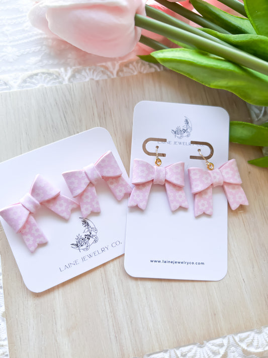 Pink Floral Bow Earrings