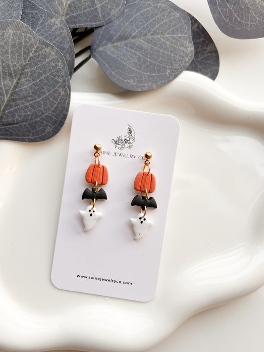 Pumpkin, Bat, Ghost Dangles