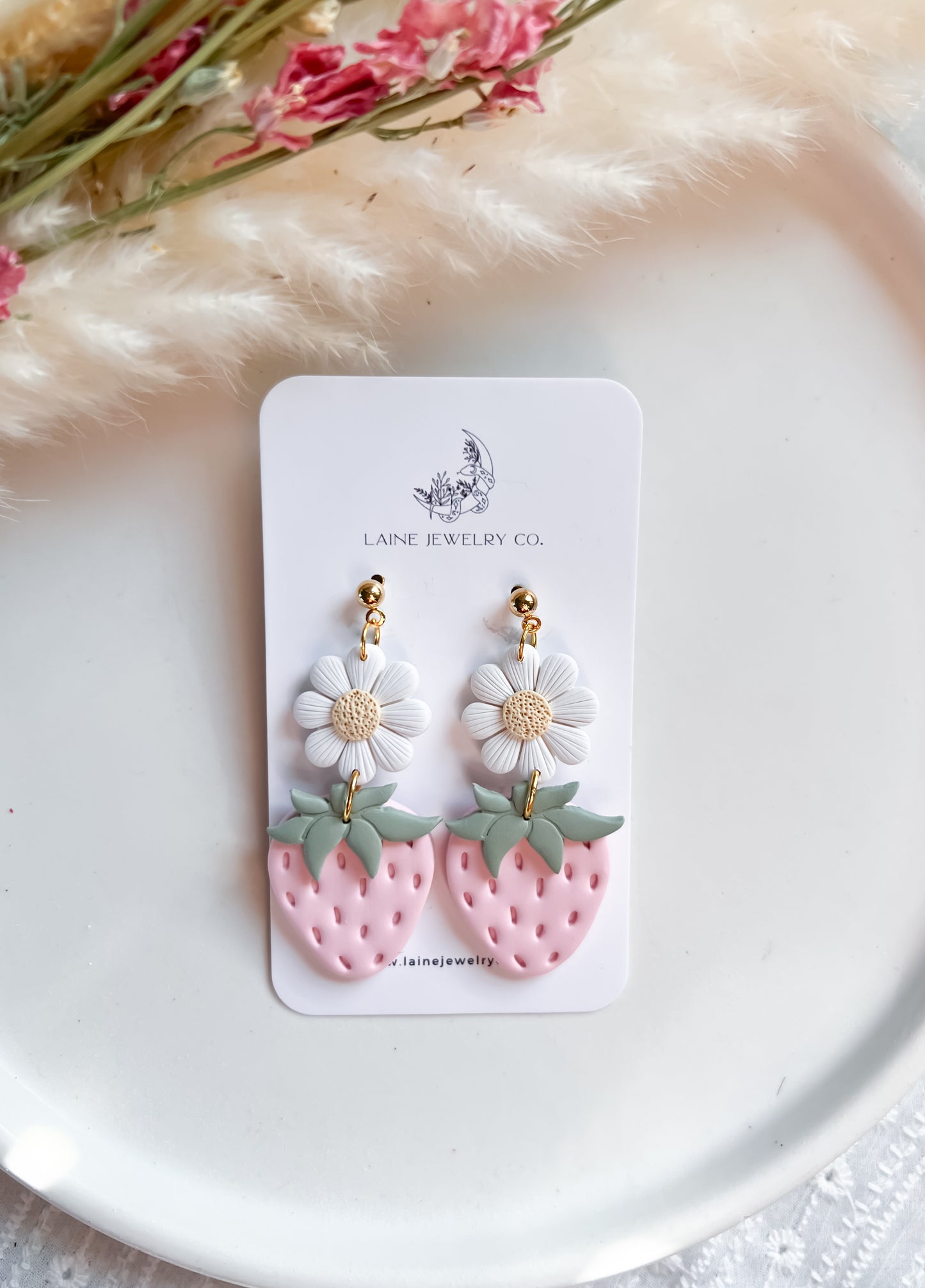 Pink Floral Strawberry Dangles