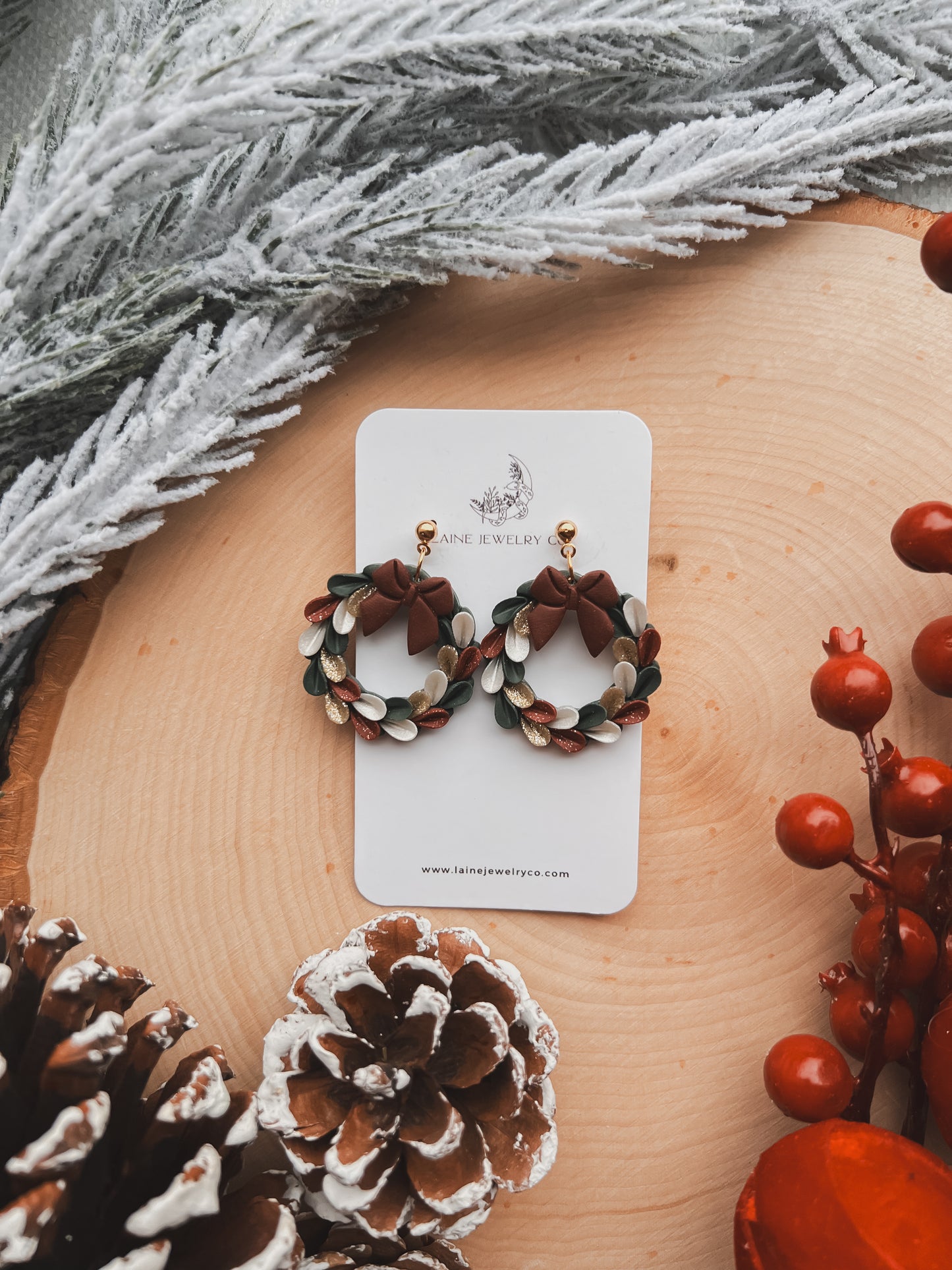 Burgundy Holiday Wreath Dangle