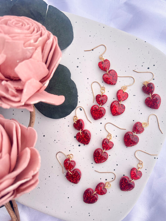 Red Glitter Heart Duo