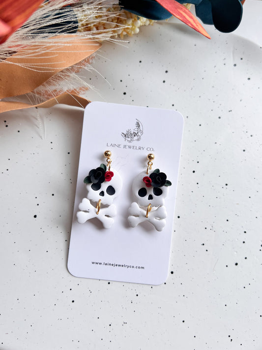 Fall Floral Skull Dangles