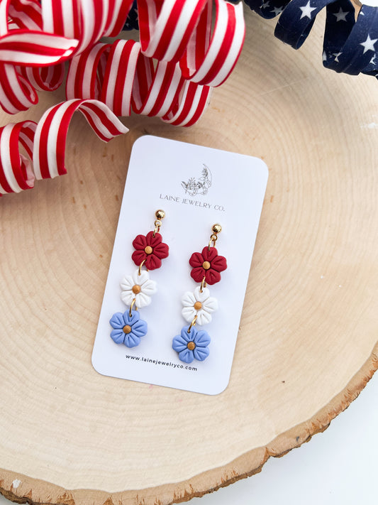 Red, White & Blue Flower Dangles