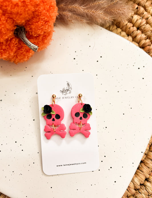 Pink Floral Skull and Crossbone