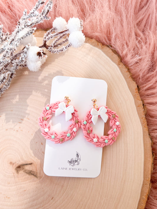 Pink Christmas Wreath Dangle