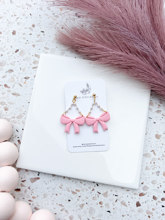 Pearl Pink Bow Dangle