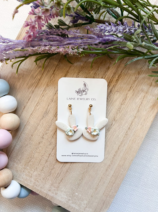 Neutral Floral Bunny Dangle