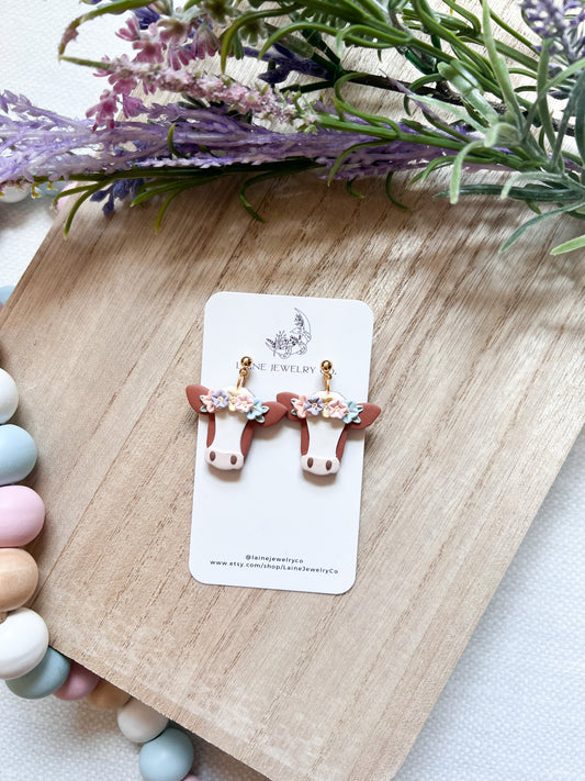 Spring Floral Brown Cow Dangle