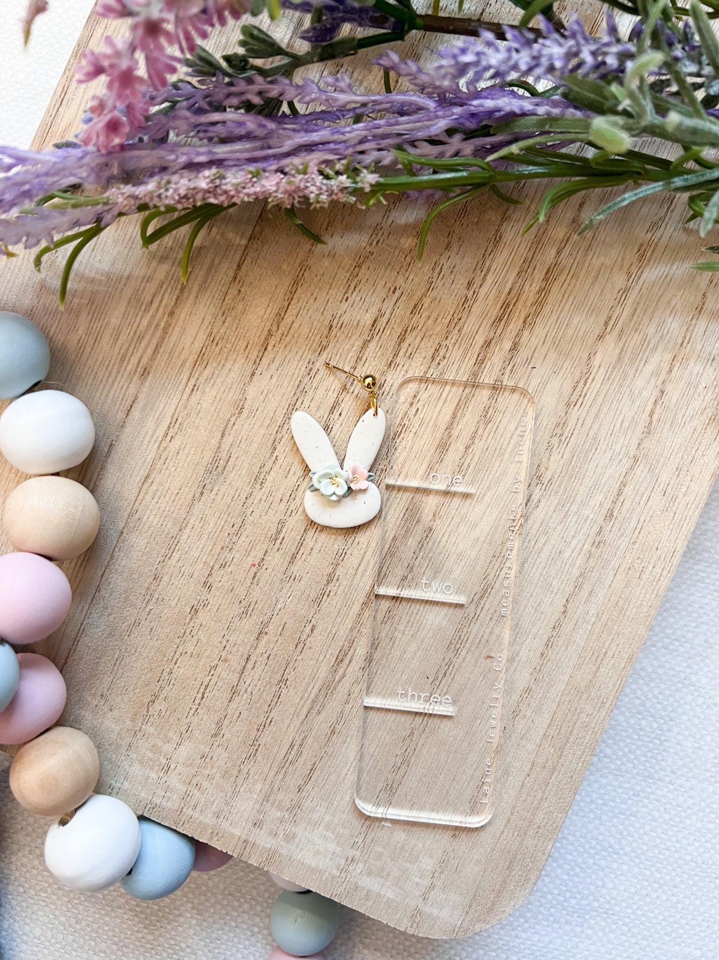 Neutral Floral Bunny Dangle